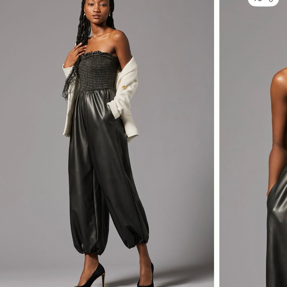 By Anthropologie Faux Leather Balloon Jumpsuit size Small Tall